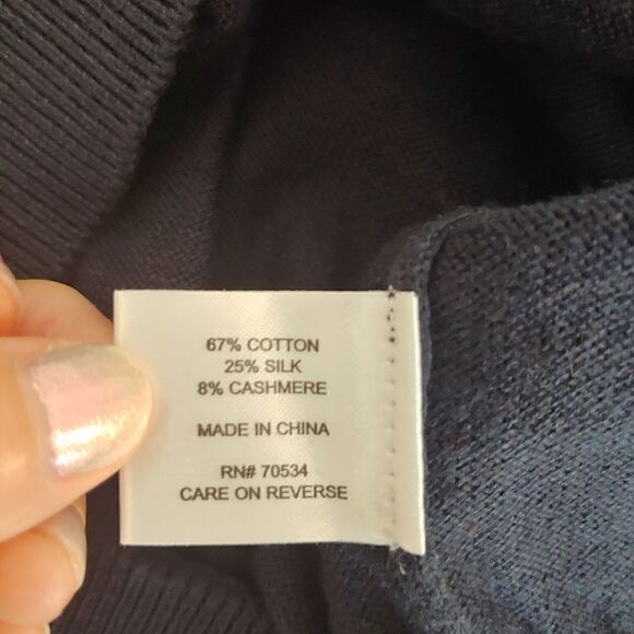 Orvis Mens Cotton/Silk/Cashmere Blend Crewneck Sweater Navy Blue Size L - Picture 4 of 6